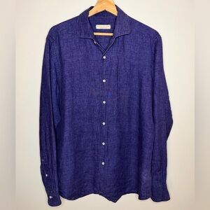 LUCA FALONI Linen Button Up Shirt PORTOFINO SLIM Blue Mens 42/16.5 Made In Italy